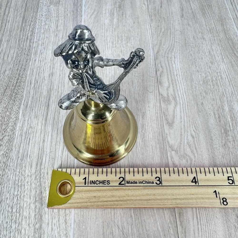 Vintage Jester Musician Hand Bell‎ Brass Silver Tone Cast Metal Taiwan ROC